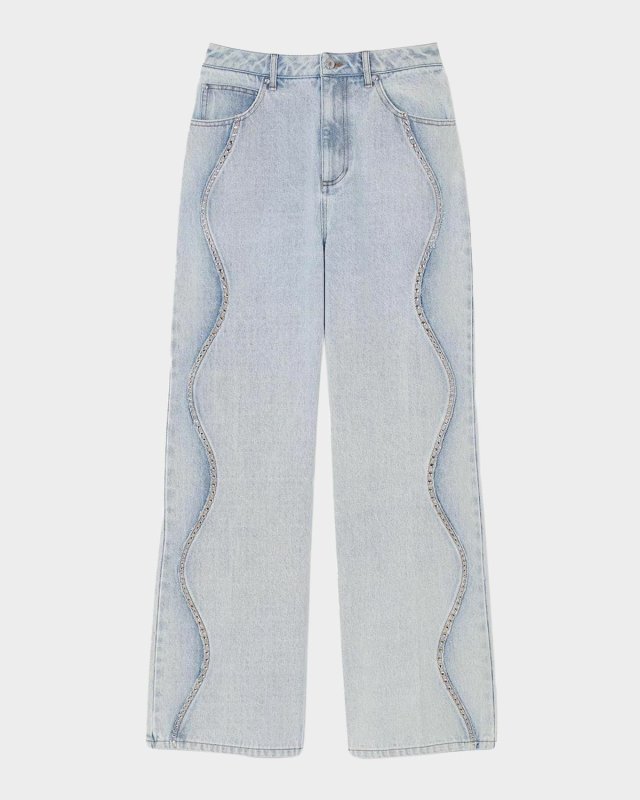 Wavy Embellished Wide-Leg Jeans